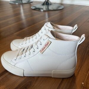 White high top Calvin Klein tennis sneakers